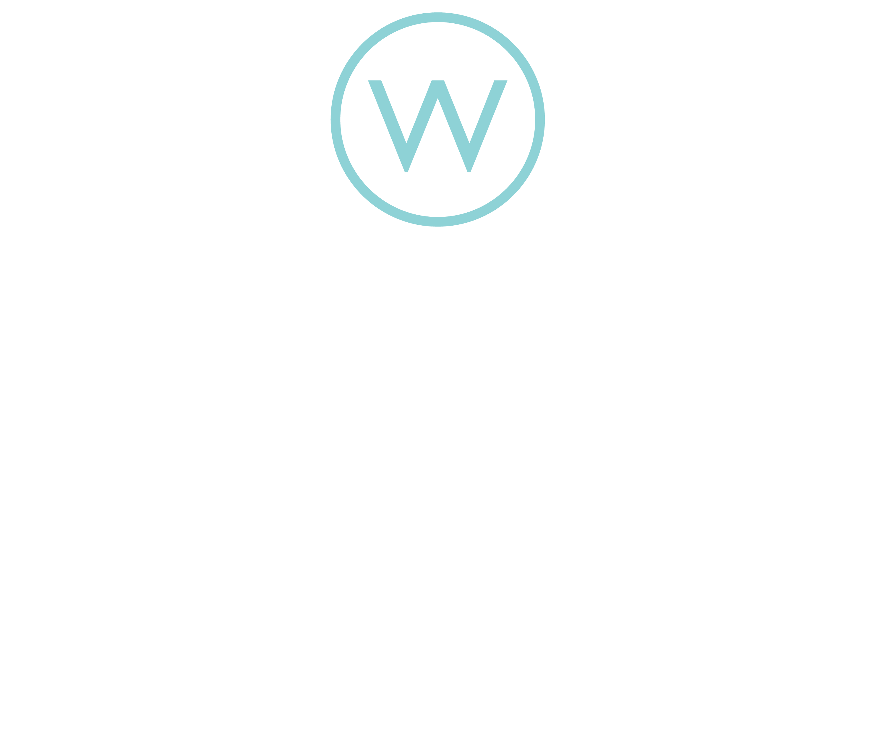 White text on a green background with a white circle with a blue letter w in the center.